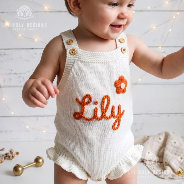 Personalized Baby Knit Romper | Strappy Baby Bubble Romper Outfit