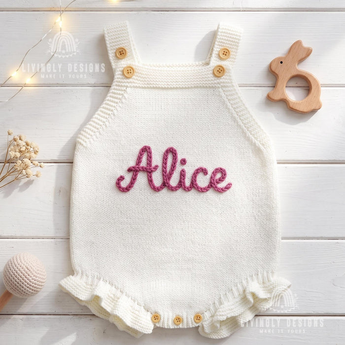 Personalized Baby Knit Romper | Strappy Baby Bubble Romper Outfit