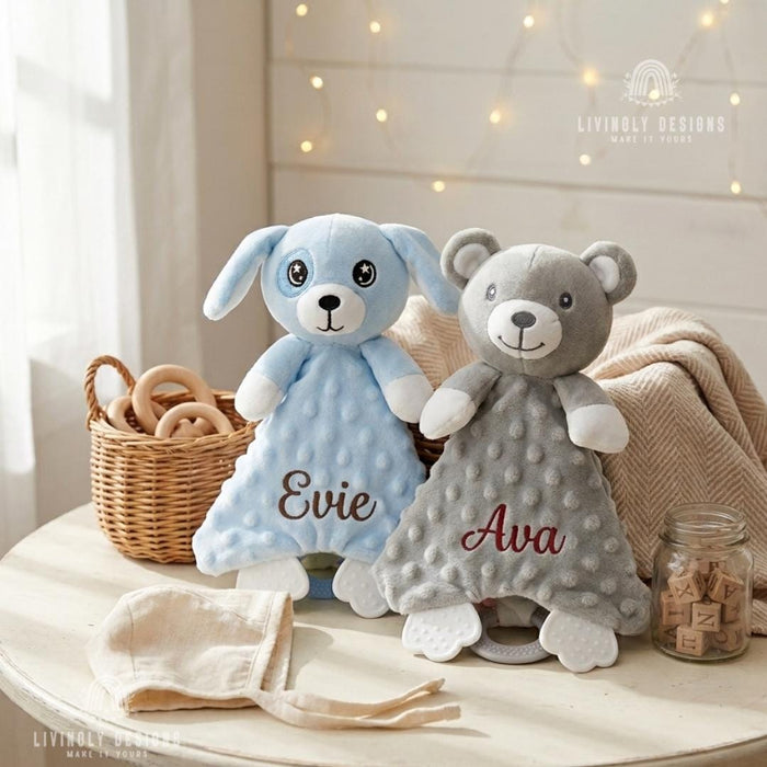 Custom Name Cartoon Animal Baby Comforter for Newborns