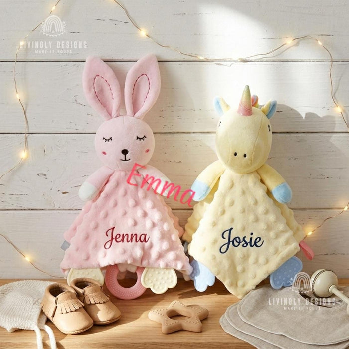 Custom Name Cartoon Animal Baby Comforter for Newborns