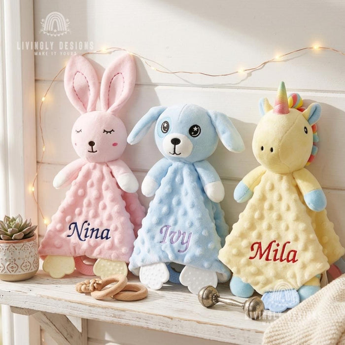 Custom Name Cartoon Animal Baby Comforter for Newborns
