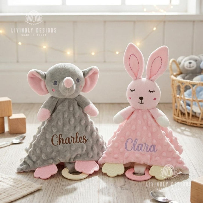 Custom Name Cartoon Animal Baby Comforter for Newborns