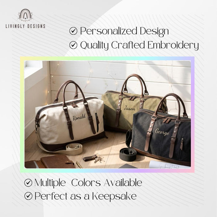 Custom Personalized Men’s Canvas Travel Weekender Bag or Carry-On Storage