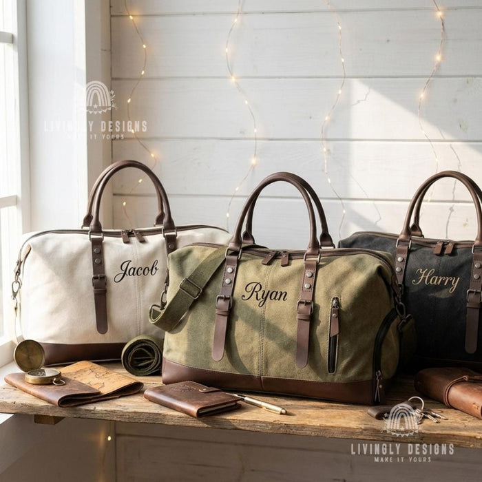 Custom Personalized Men’s Canvas Travel Weekender Bag or Carry-On Storage