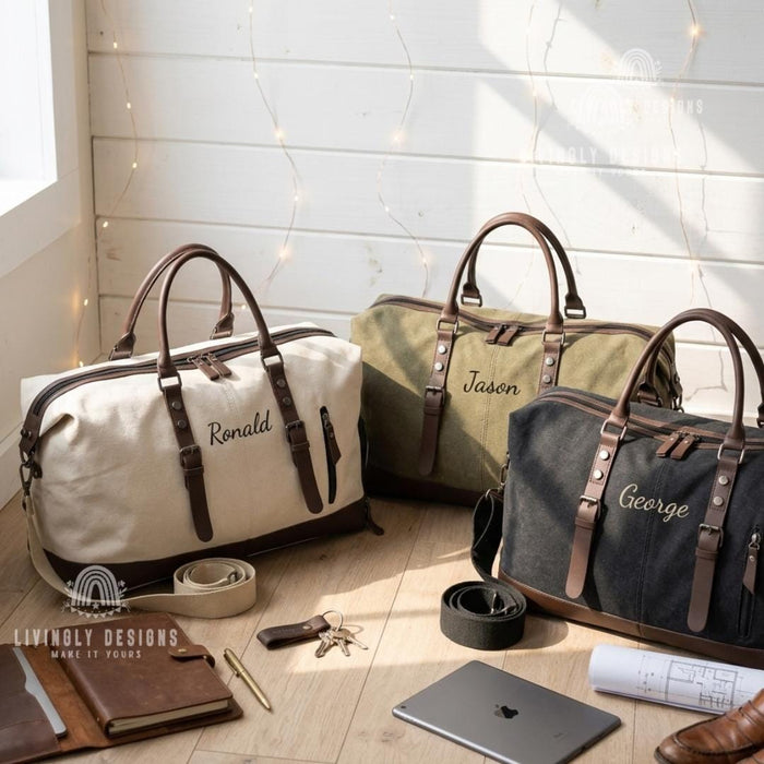 Custom Personalized Men’s Canvas Travel Weekender Bag or Carry-On Storage