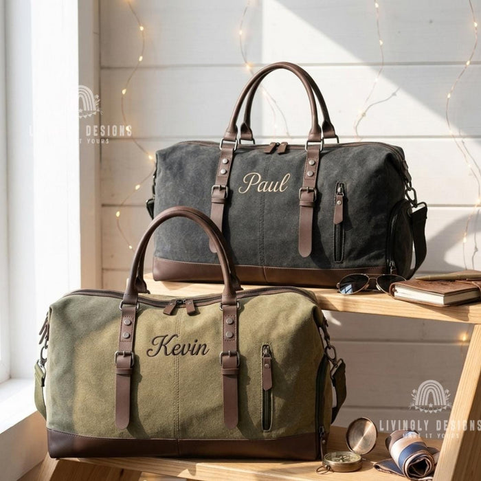 Custom Personalized Men’s Canvas Travel Weekender Bag or Carry-On Storage