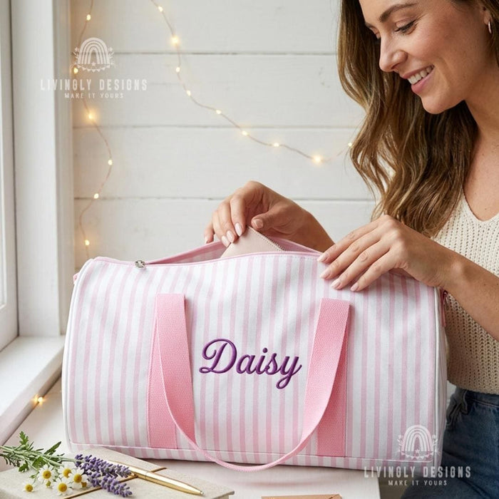 Custom Striped Canvas Travel Bag: Large Shoulder & Crossbody Bag