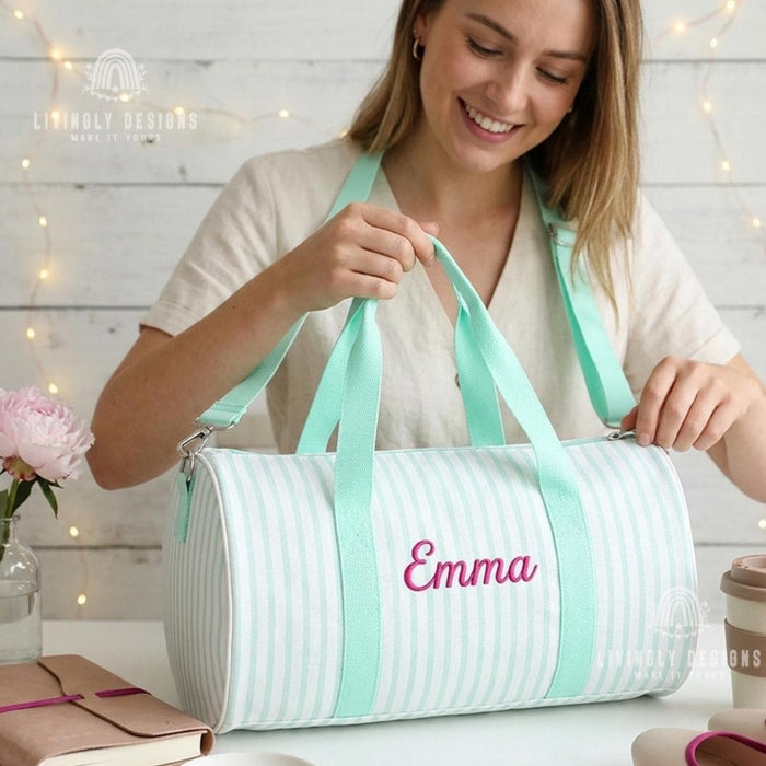 Custom Striped Canvas Travel Bag: Large Shoulder & Crossbody Bag