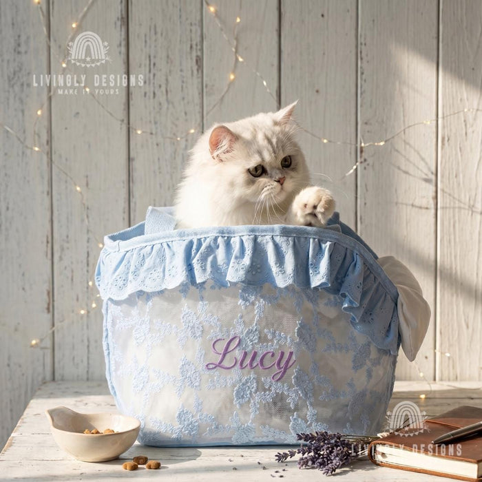 Custom Embroidered Name Cat Carrier Bag: Shoulder, Handheld & Crossbody Portable Tote