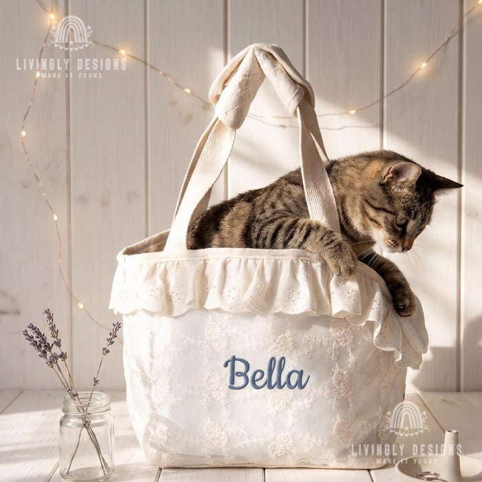 Custom Embroidered Name Cat Carrier Bag: Shoulder, Handheld & Crossbody Portable Tote