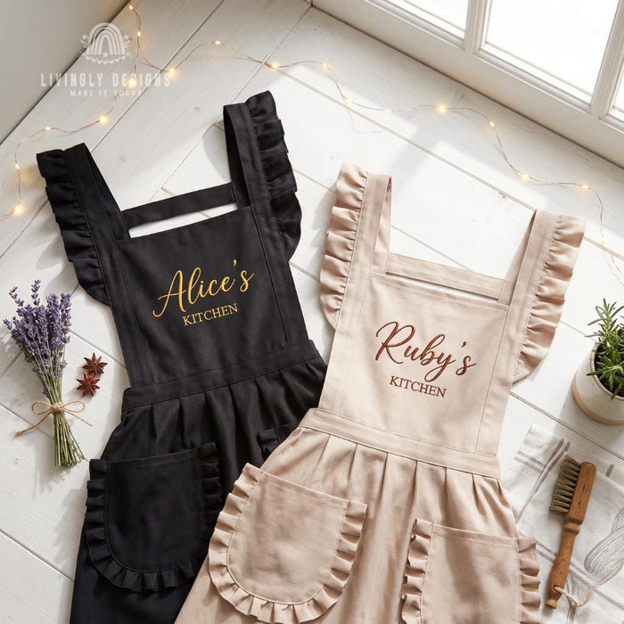Custom Embroidered Name Princess Style Apron: Elegant Personalized Kitchen & Work Apron
