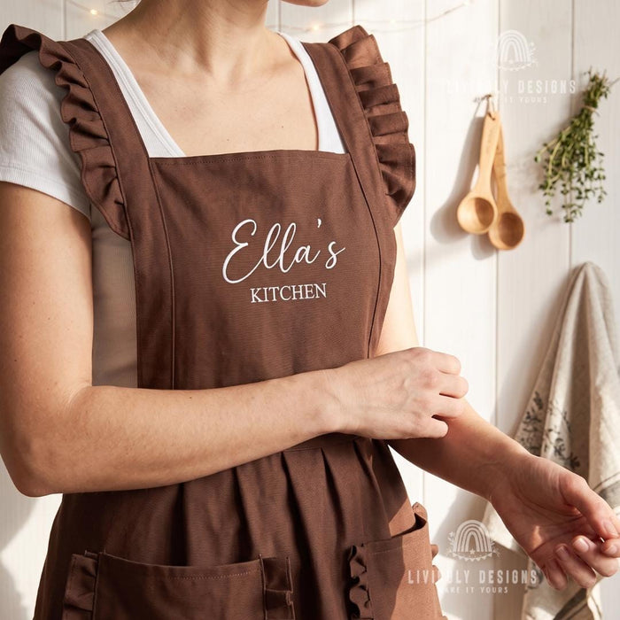 Custom Embroidered Name Princess Style Apron: Elegant Personalized Kitchen & Work Apron