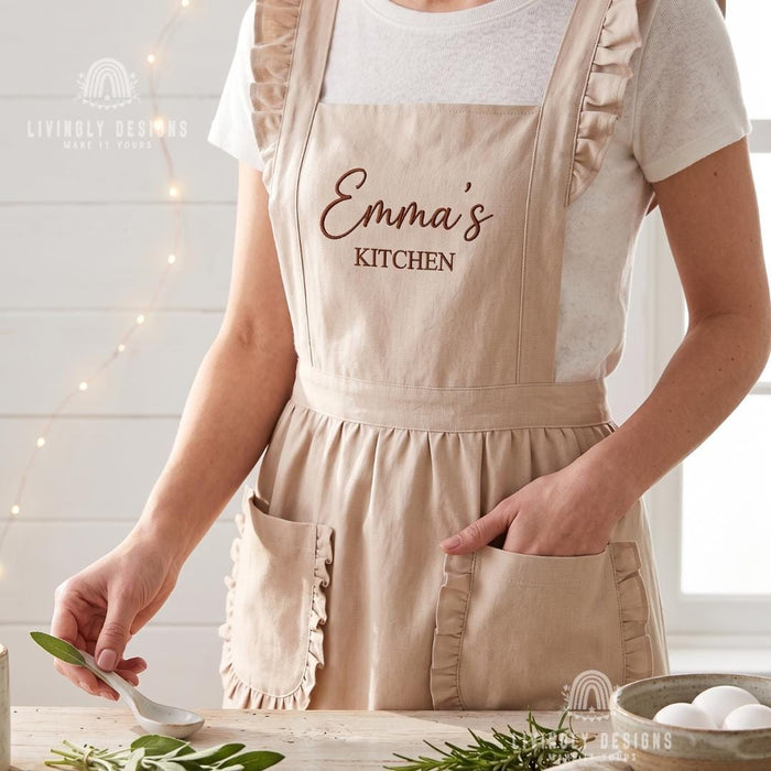 Custom Embroidered Name Princess Style Apron: Elegant Personalized Kitchen & Work Apron