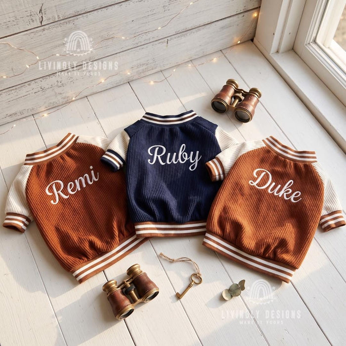 Custom Embroidered Dog Baseball Jacket – Warm Fleece-Lined Autumn/Winter Pet Coat