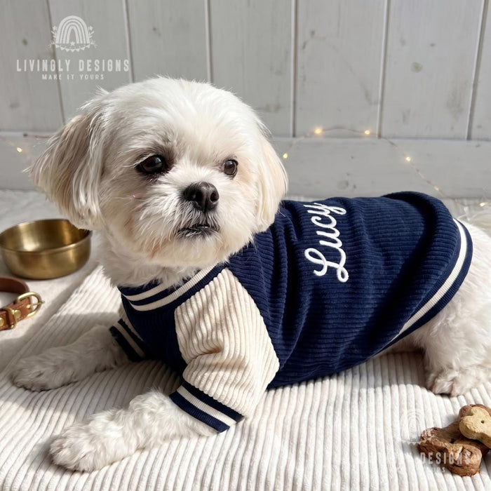 Custom Embroidered Dog Baseball Jacket – Warm Fleece-Lined Autumn/Winter Pet Coat