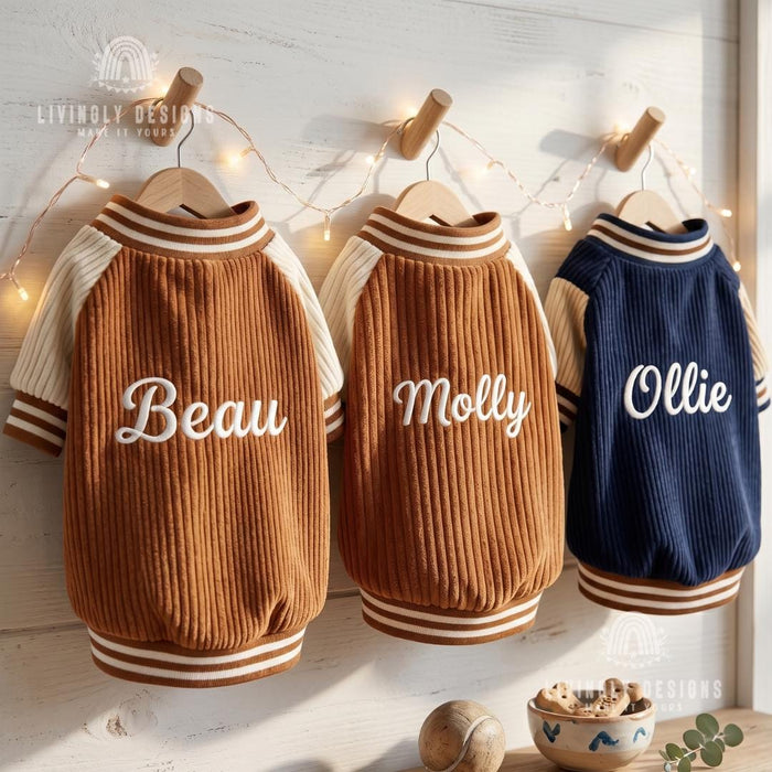Custom Embroidered Dog Baseball Jacket – Warm Fleece-Lined Autumn/Winter Pet Coat