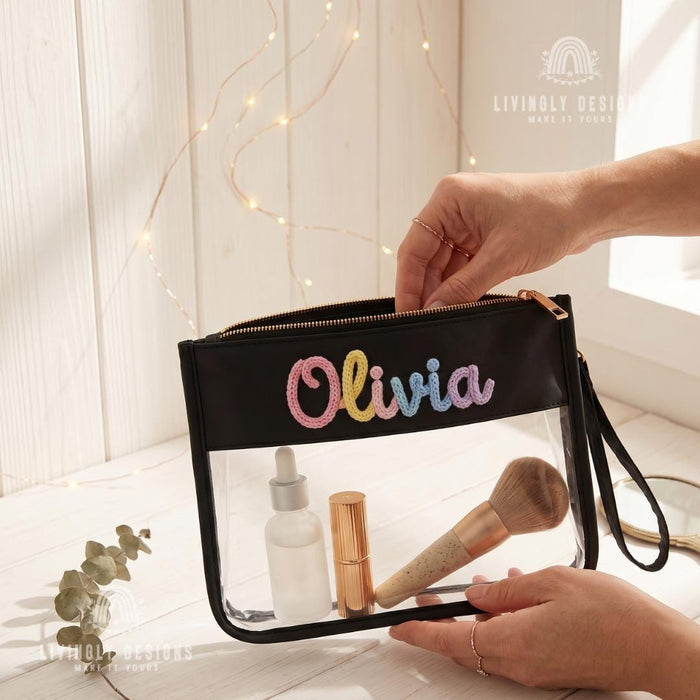 Personalized Clear PVC Waterproof Cosmetic Bag – Large Capacity Travel Toiletry Organizer