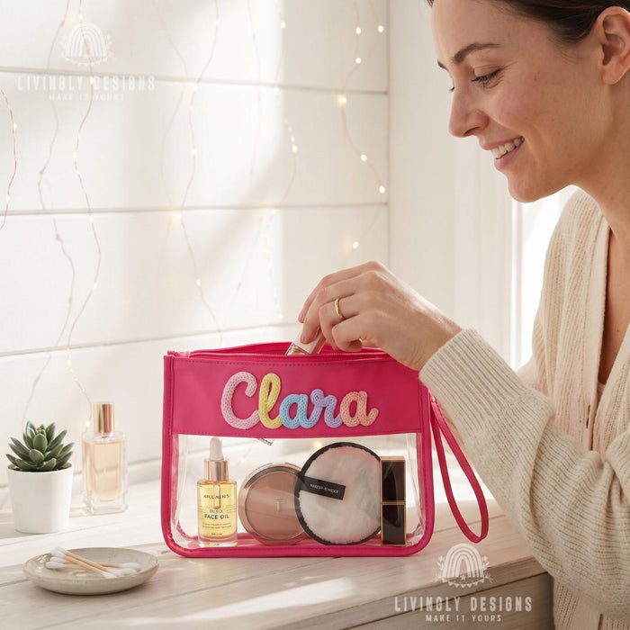 Personalized Clear PVC Waterproof Cosmetic Bag – Large Capacity Travel Toiletry Organizer
