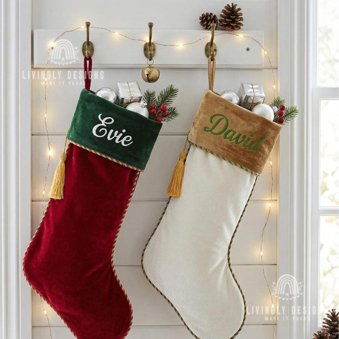 Custom Name Holiday Hanging Stocking Ornament | Festive Fireplace Decoration