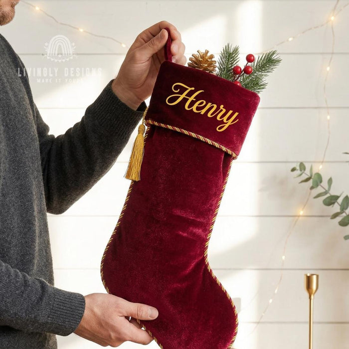 Custom Name Holiday Hanging Stocking Ornament | Festive Fireplace Decoration