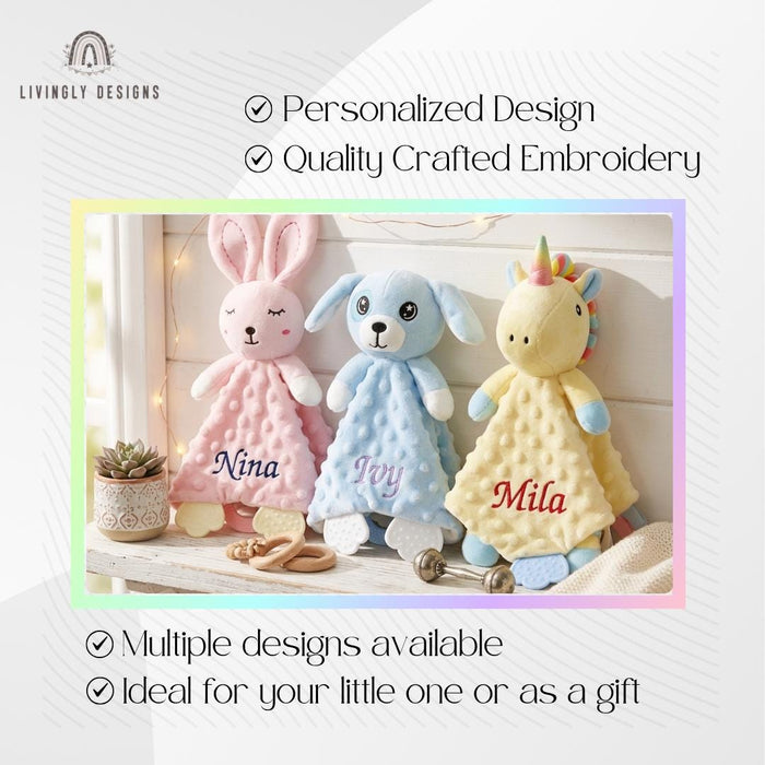 Custom Name Cartoon Animal Baby Comforter for Newborns
