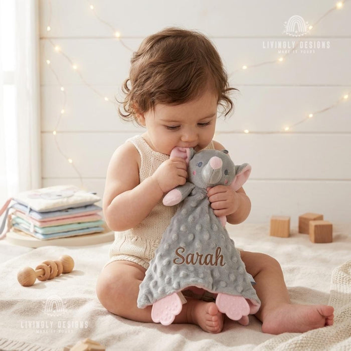 Custom Name Cartoon Animal Baby Comforter for Newborns