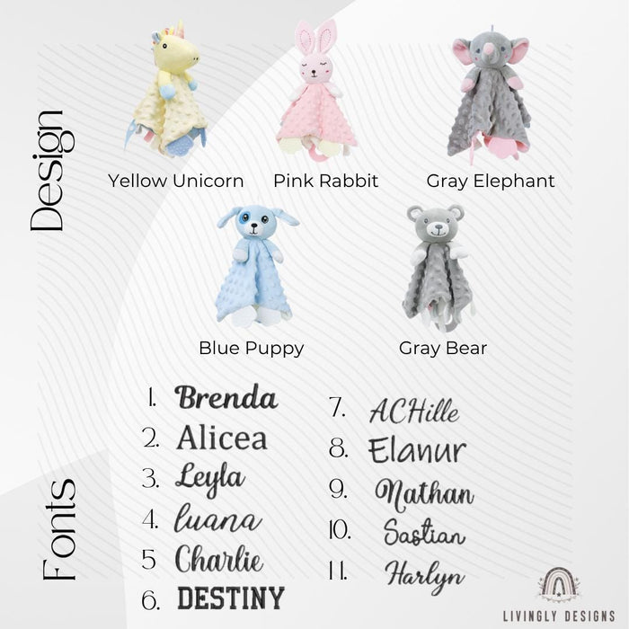 Custom Name Cartoon Animal Baby Comforter for Newborns