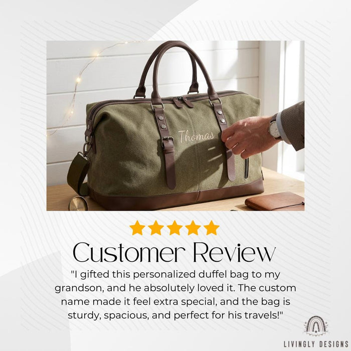 Custom Personalized Men’s Canvas Travel Weekender Bag or Carry-On Storage