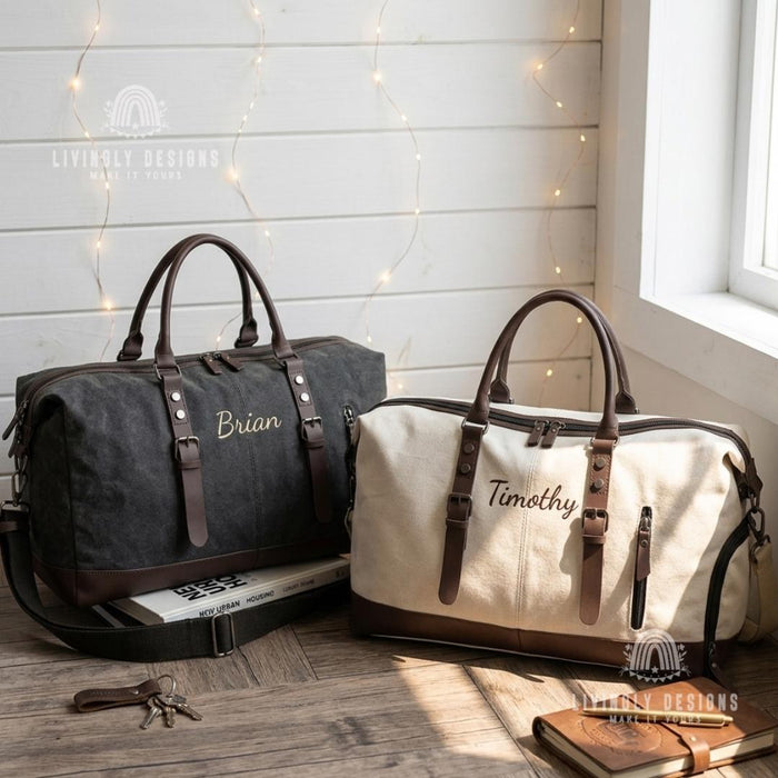 Custom Personalized Men’s Canvas Travel Weekender Bag or Carry-On Storage