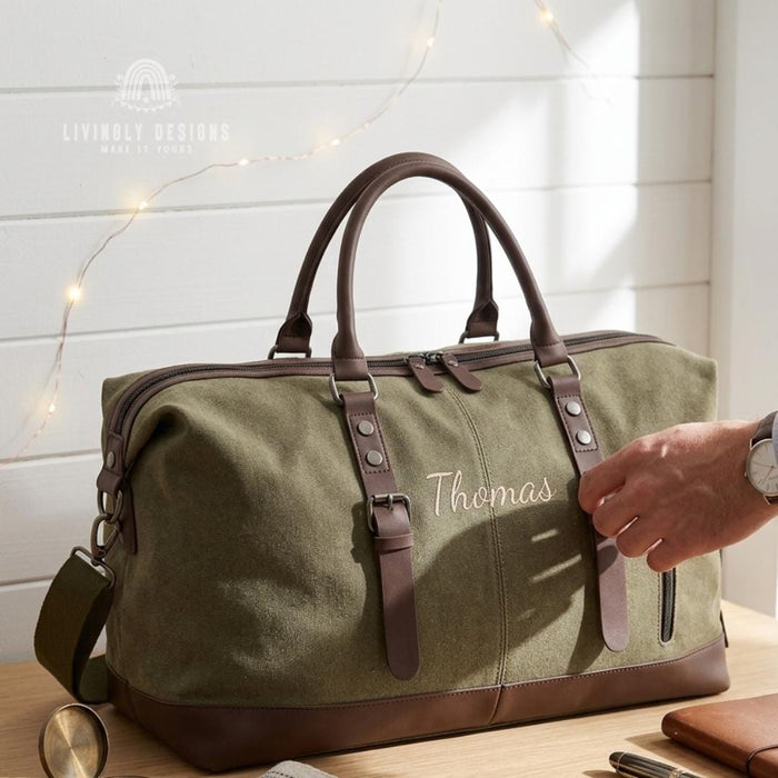 Custom Personalized Men’s Canvas Travel Weekender Bag or Carry-On Storage