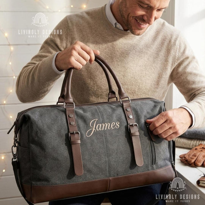 Custom Personalized Men’s Canvas Travel Weekender Bag or Carry-On Storage