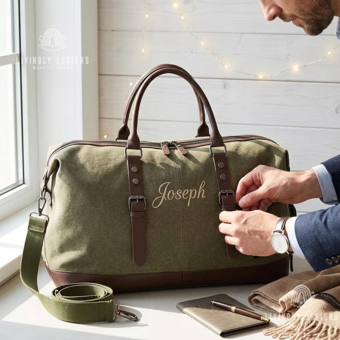 Custom Personalized Men’s Canvas Travel Weekender Bag or Carry-On Storage