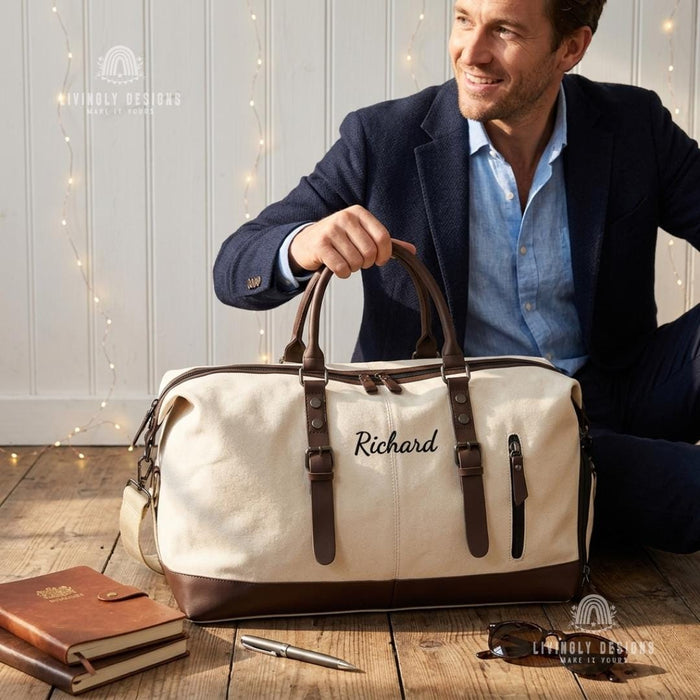 Custom Personalized Men’s Canvas Travel Weekender Bag or Carry-On Storage
