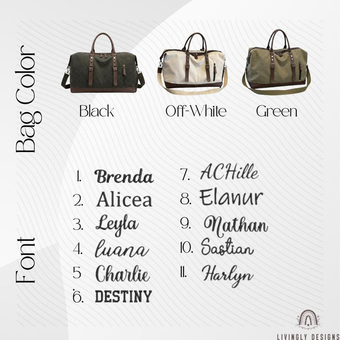 Custom Personalized Men’s Canvas Travel Weekender Bag or Carry-On Storage