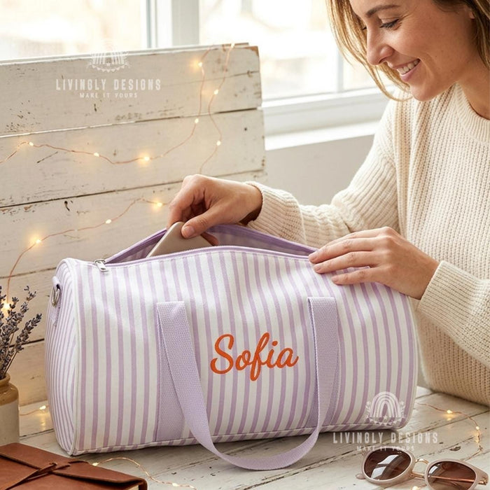Custom Striped Canvas Travel Bag: Large Shoulder & Crossbody Bag