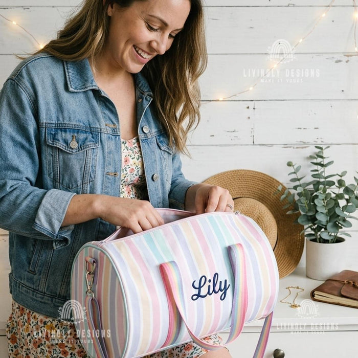 Custom Striped Canvas Travel Bag: Large Shoulder & Crossbody Bag
