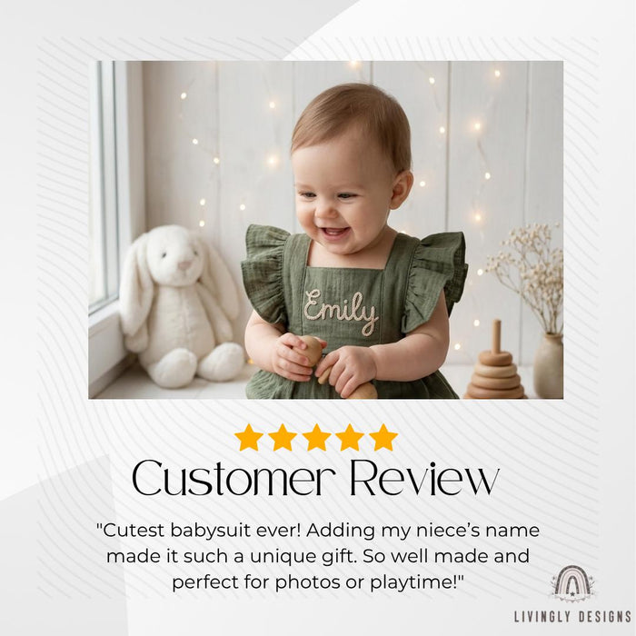 Personalized Embroidered Baby Bodysuit Romper : Cotton Flutter Sleeve Suspender Outfit