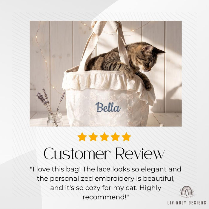 Custom Embroidered Name Cat Carrier Bag: Shoulder, Handheld & Crossbody Portable Tote