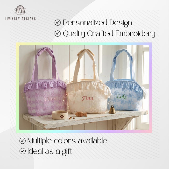 Custom Embroidered Name Cat Carrier Bag: Shoulder, Handheld & Crossbody Portable Tote