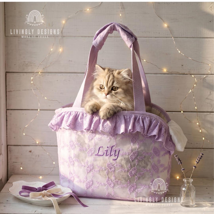 Custom Embroidered Name Cat Carrier Bag: Shoulder, Handheld & Crossbody Portable Tote