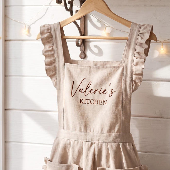 Custom Embroidered Name Princess Style Apron: Elegant Personalized Kitchen & Work Apron