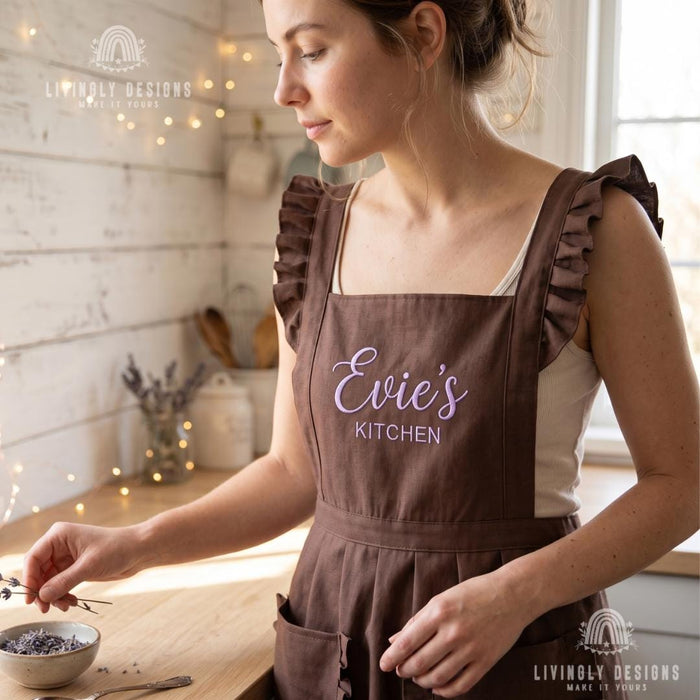 Custom Embroidered Name Princess Style Apron: Elegant Personalized Kitchen & Work Apron