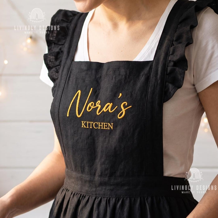 Custom Embroidered Name Princess Style Apron: Elegant Personalized Kitchen & Work Apron
