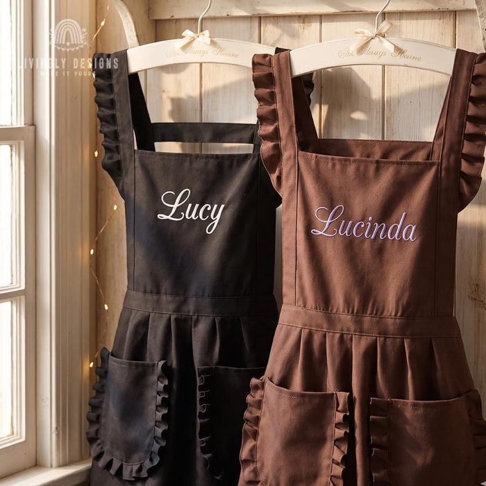 Custom Embroidered Name Princess Style Apron: Elegant Personalized Kitchen & Work Apron