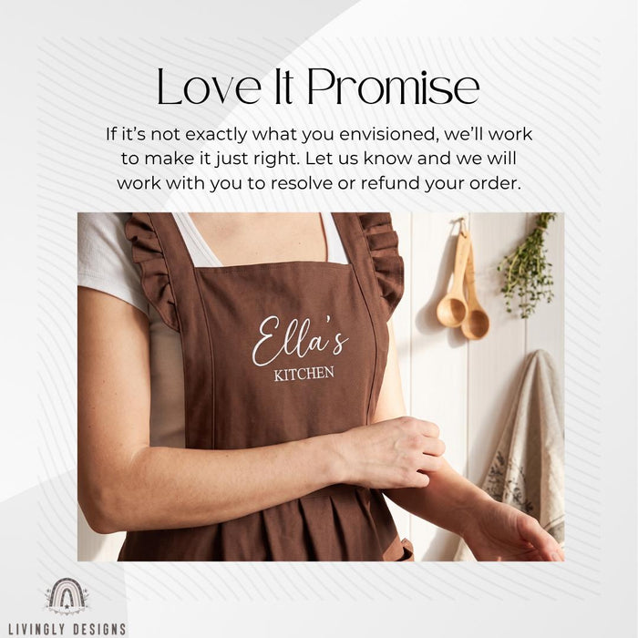 Custom Embroidered Name Princess Style Apron: Elegant Personalized Kitchen & Work Apron