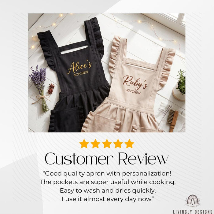 Custom Embroidered Name Princess Style Apron: Elegant Personalized Kitchen & Work Apron