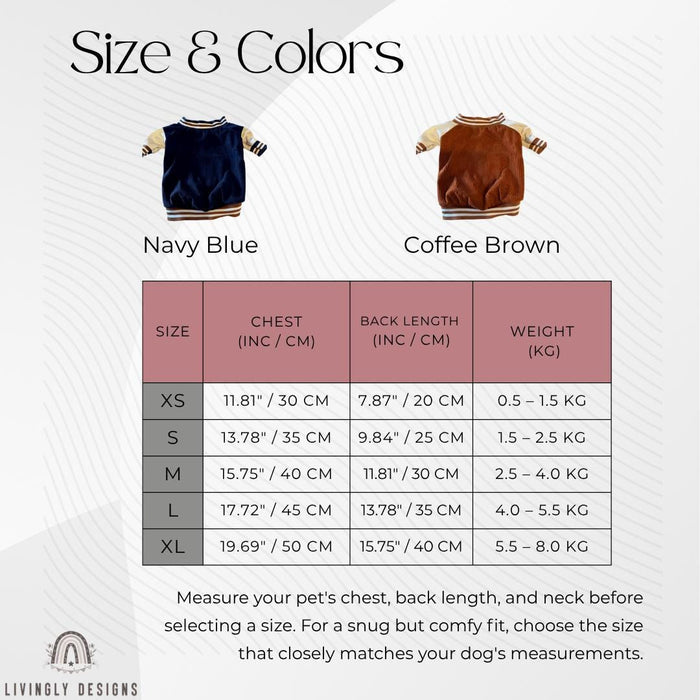 Custom Embroidered Dog Baseball Jacket – Warm Fleece-Lined Autumn/Winter Pet Coat
