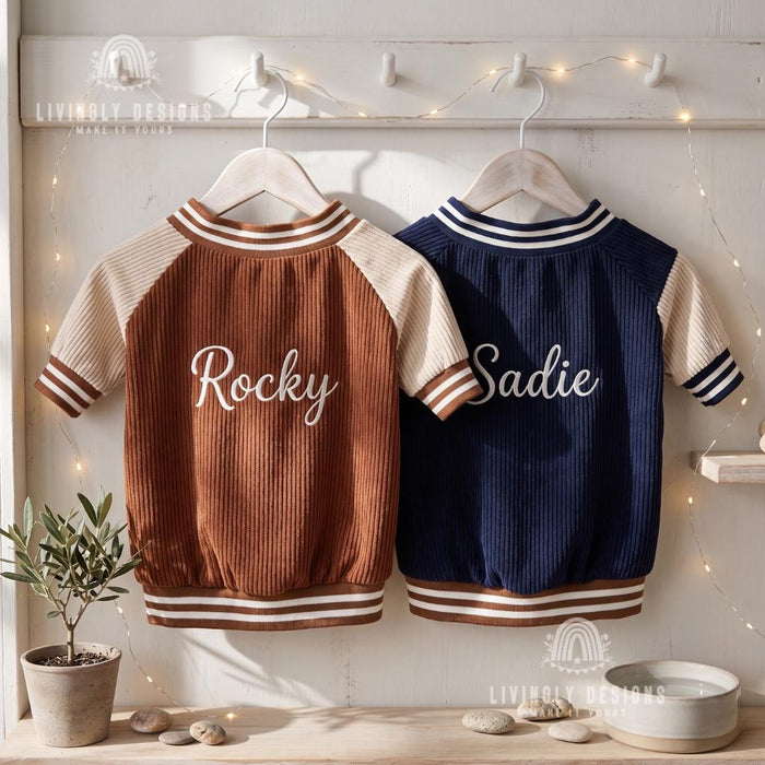 Custom Embroidered Dog Baseball Jacket – Warm Fleece-Lined Autumn/Winter Pet Coat