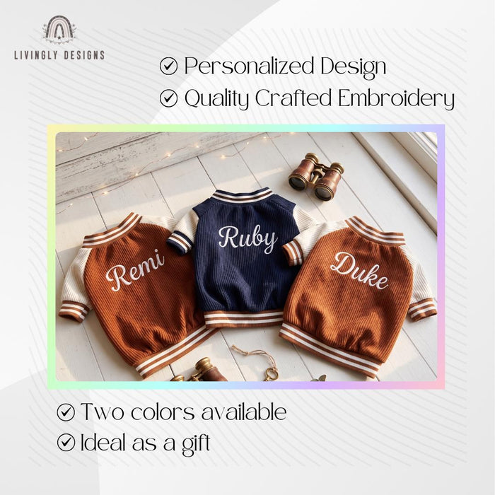 Custom Embroidered Dog Baseball Jacket – Warm Fleece-Lined Autumn/Winter Pet Coat