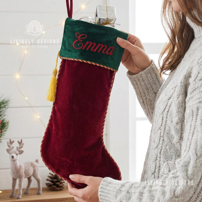 Custom Name Holiday Hanging Stocking Ornament | Festive Fireplace Decoration